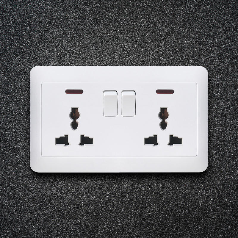 Plastic Switch TT-Doule Universal 3 Pin Socket With Switch With Indicator Light-WHITE